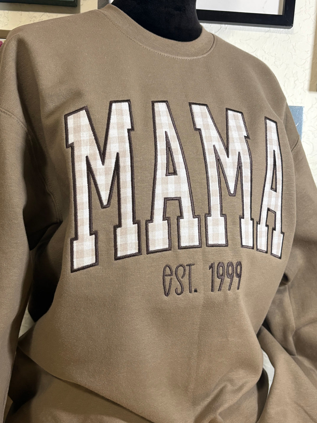 Custom Brown Gingham - Embroidered - espresso brown thread