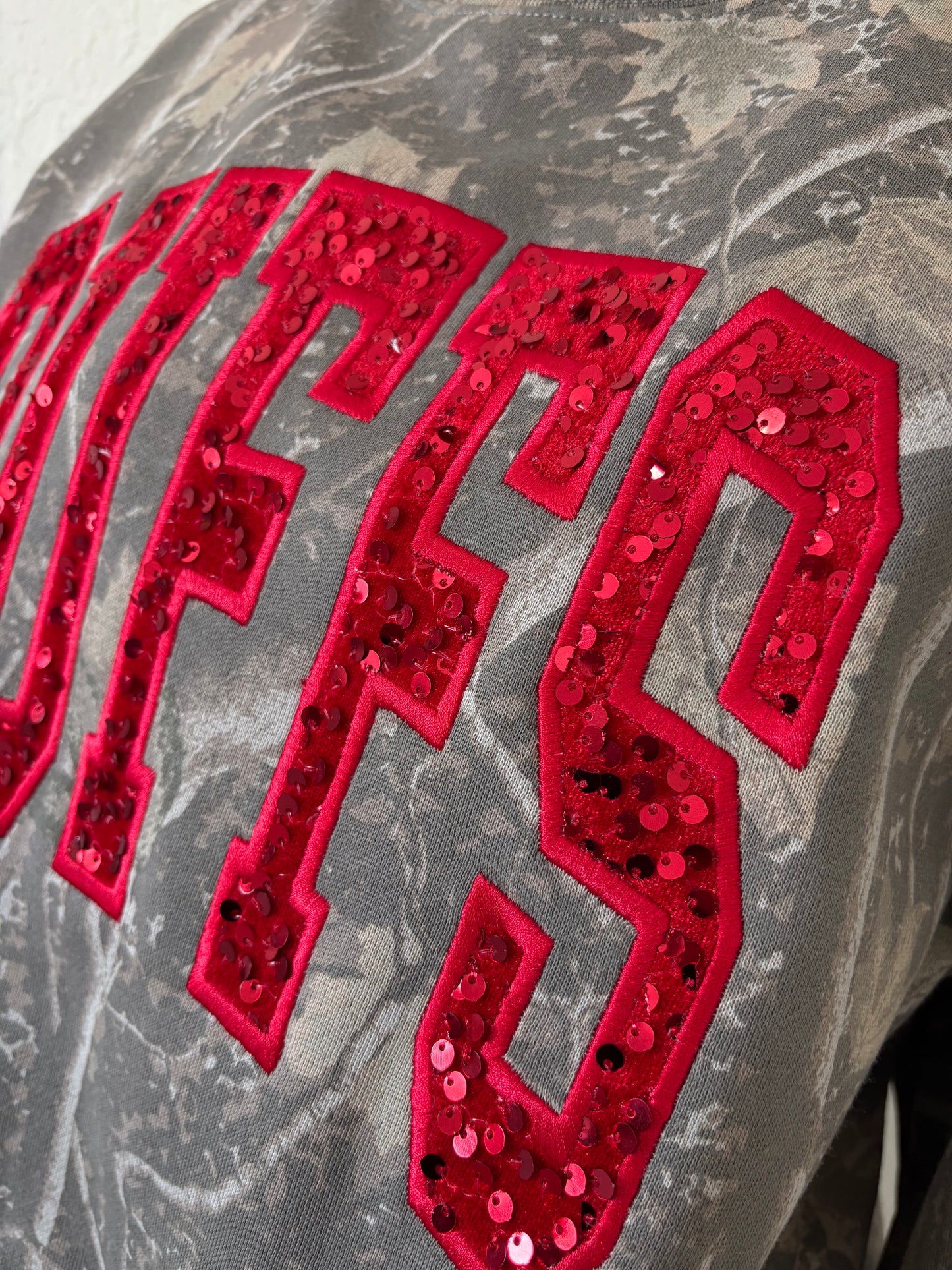 Buffs - Camo Embroidered Sequin Sweatshirt ( this is a pre order with a 2-3 week turnaround)