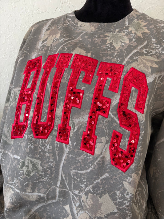 Buffs - Camo Embroidered Sequin Sweatshirt ( this is a pre order with a 2-3 week turnaround)