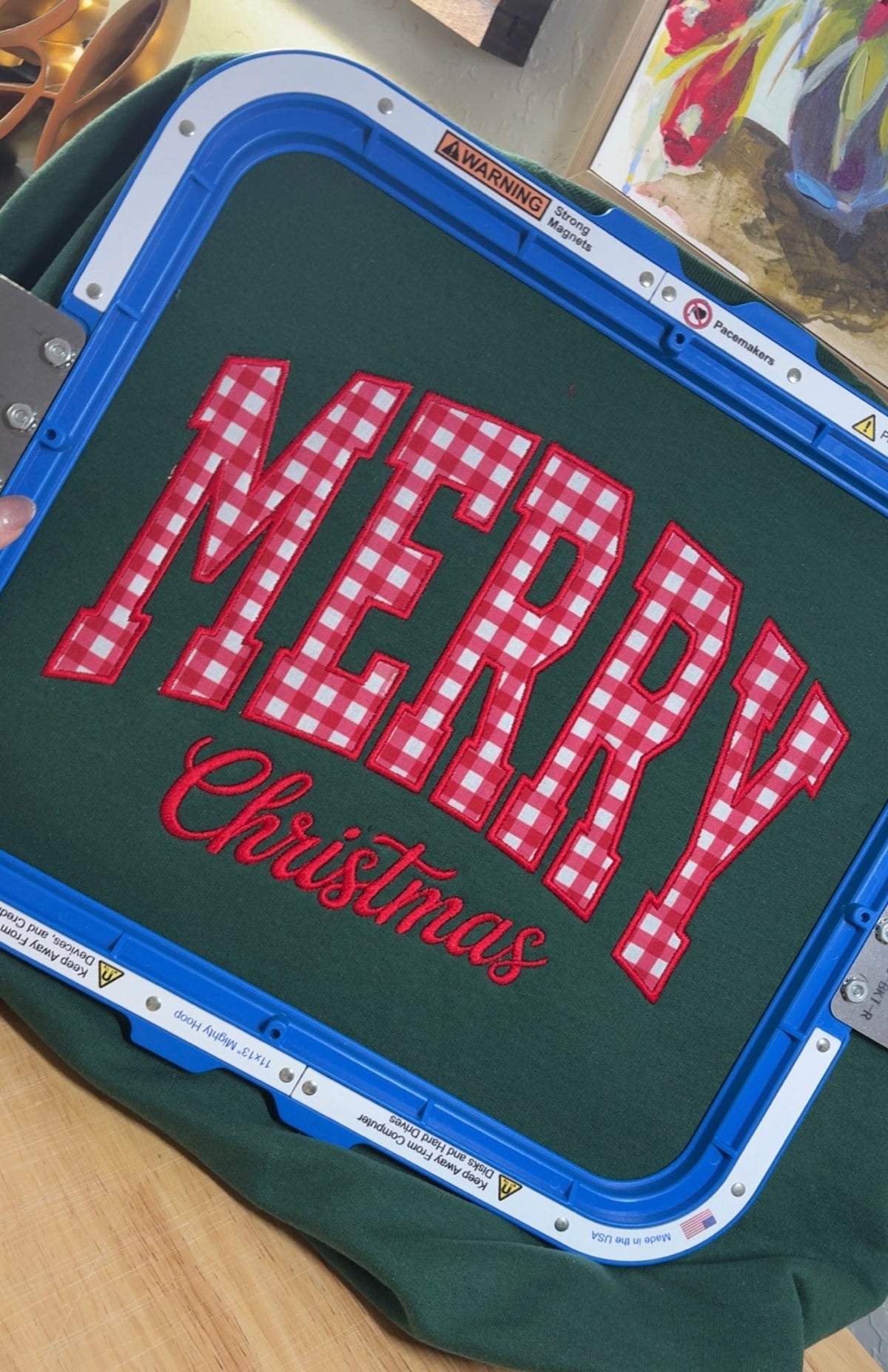 Merry Christmas Embroidered - red white gingham