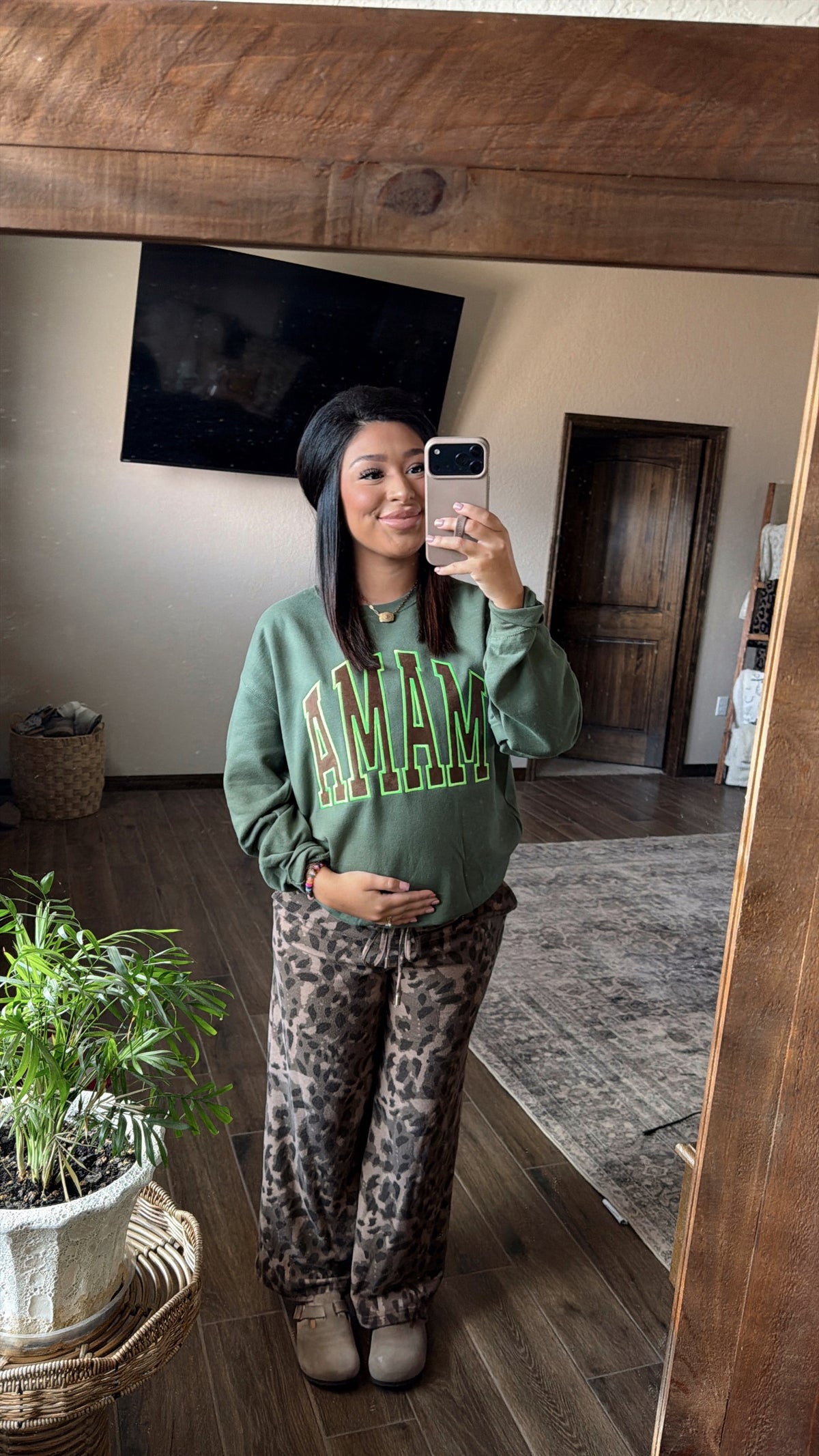 Brown Suede Embroidered Mama